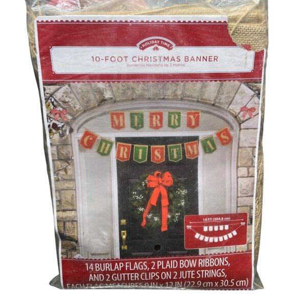 Burlap Merry Christmas Banner / Sign 10 Foot Red & Green Seasonal Holiday Decor - Picture 1 of 6